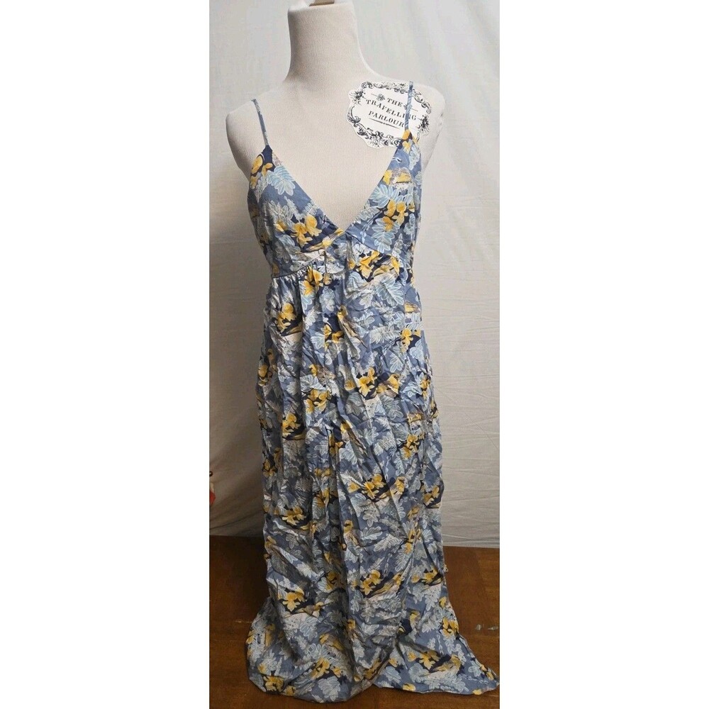 Patagonia Pataloha Strappy V Neck Maxi Dress Dolemite Blue Warm White Size S